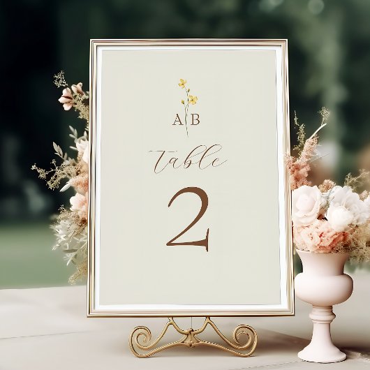 Numéro De Table Mariage Fleur de Champ Neutre