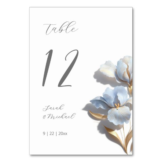 Numéro De Table Mariage Fleur de Lys Bleue 3D (Dos)