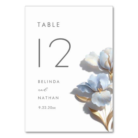 Numéro De Table Mariage Fleur de Lys Bleue 3D (Dos)
