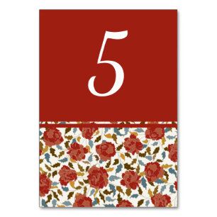 Numéro De Table Mariage Fleur de Rose Rouge Dorée Élégante Poussié
