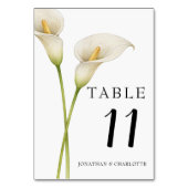 Numéro De Table Mariage Fleur Moderne de Lys de Calla Blanc (Dos)
