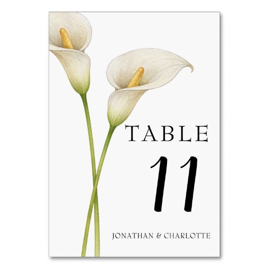 Numéro De Table Mariage Fleur Moderne de Lys de Calla Blanc (Par défaut)