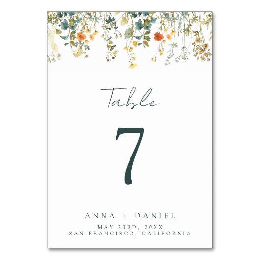 Numéro De Table Mariage fleur sauvage (Par défaut)
