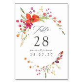 Numéro De Table Mariage Fleur Sauvage Aquarelle (Dos)