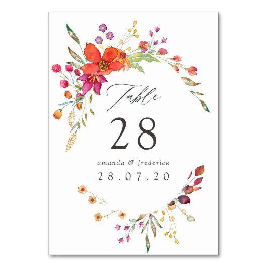 Numéro De Table Mariage Fleur Sauvage Aquarelle (Par défaut)
