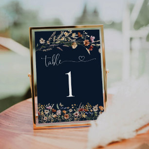 Numéro De Table Mariage Fleur sauvage bleu mince de la Marine Numé