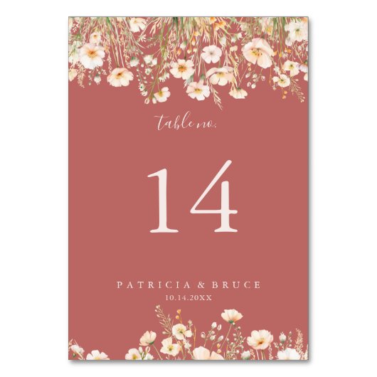 Numéro De Table Mariage Fleur sauvage Boho classique (Dos)
