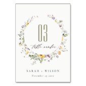Numéro De Table Mariage Fleur sauvage circulaire Lilac jaune (Dos)