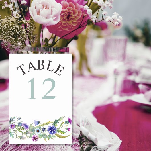 Numéro De Table Mariage fleur sauvage couleur aquarelle
