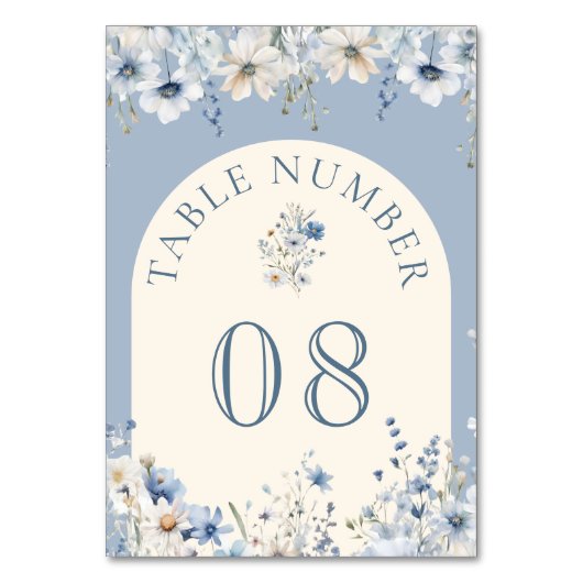 Numéro De Table Mariage Fleur sauvage Dusty Blue Boho (Dos)