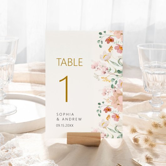 Numéro De Table Mariage Fleur sauvage rustique Numéro de tableau 1