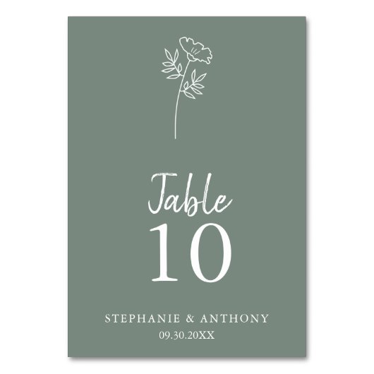 Numéro De Table Mariage Fleur sauvage Sage Green (Dos)