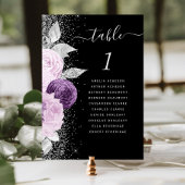 Numéro De Table Mariage Fleur Violet Argent Paillettes Noir