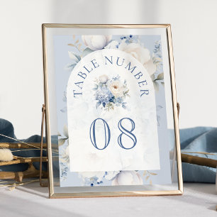 Numéro De Table Mariage Fleurie Bleu Poussiéreux et Blanc
