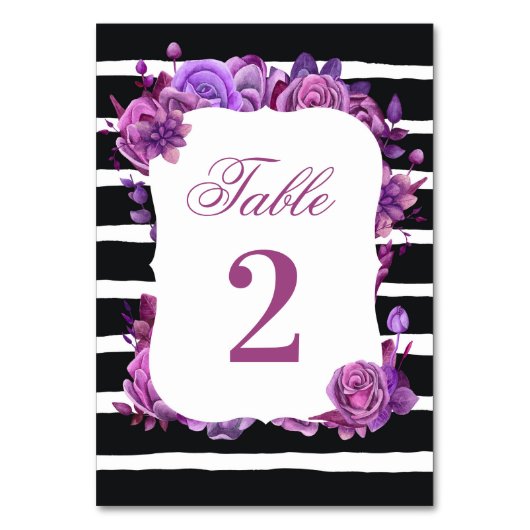 Numéro De Table Mariage fleurie violette et rose. Bandes noires (Par défaut)