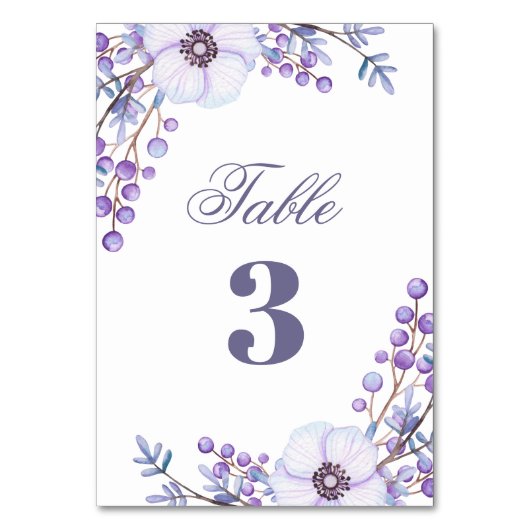 Numéro De Table Mariage fleurie violette. Fleurs lilas aquarelles (Par défaut)