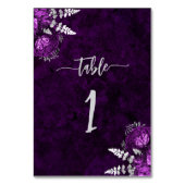 Numéro De Table Mariage Fleuris Élégant Prune Argent (Dos)