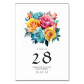 Numéro De Table Mariage Fleuris Turquoise, Jaune et Rose (Par défaut)