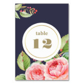 Numéro De Table Mariage Fleurs Aquarelle Bleu Marine (Dos)