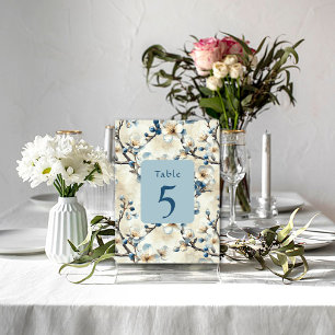 Numéro De Table Mariage Fleurs Blanches Bleues de Printemps 