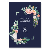 Numéro De Table Mariage Fleurs Blanches Rose Aquarelle Cadre Vert (Dos)