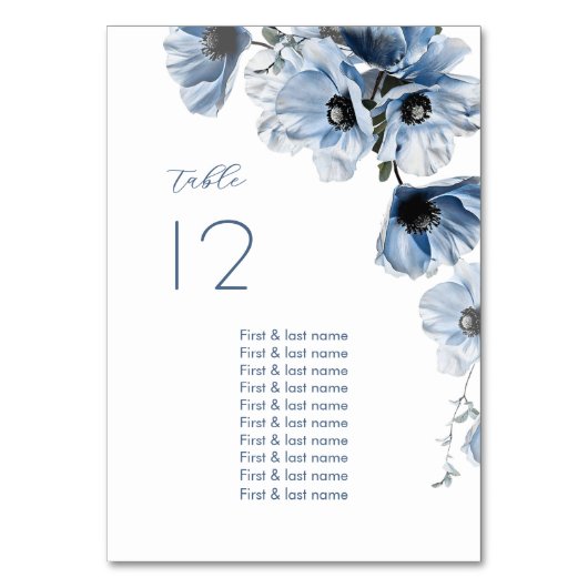 Numéro De Table Mariage Fleurs Bleues Délicates (Par défaut)