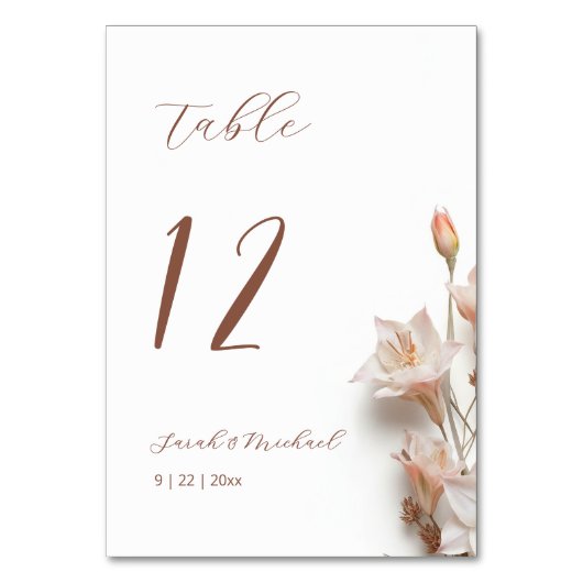 Numéro De Table Mariage Fleurs Boho 3D (Dos)
