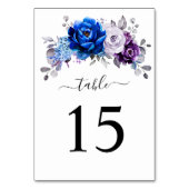 Numéro De Table Mariage Fleurs de Lilas Violet Bleu Royal Navy (Dos)