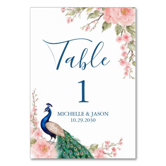 Numéro De Table Mariage Fleurs de Paon à l'Aquarelle de Style Mode (Par défaut)