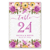 Numéro De Table Mariage Fleurs d'été Rose et Jaune (Dos)