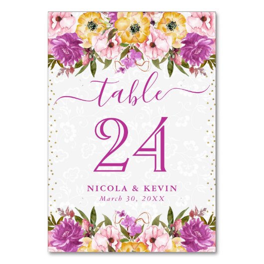 Numéro De Table Mariage Fleurs d'été Rose et Jaune (Par défaut)