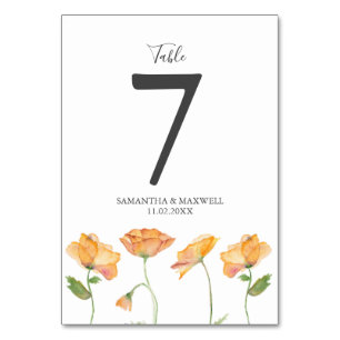 Numéro de table mariage Fleurs d'orange botanique