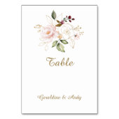 Numéro De Table Mariage Fleurs Rose Pâle Élégant Doré (Dos)