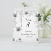 Numéro de table mariage Fleurs Roses d'argent blan (Debout devant)