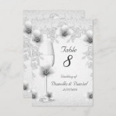 Numéro de table mariage Fleurs Roses d'argent blan (Devant / Derrière)