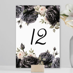 Numéro De Table Mariage Fleurs Roses Noires Vintage Gothique