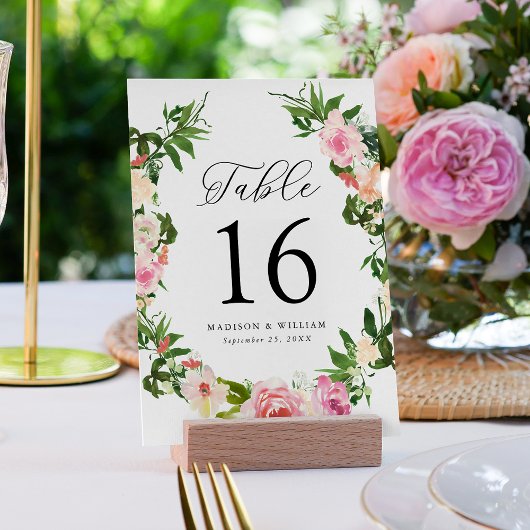 Numéro De Table Mariage Fleurs Roses Tendres