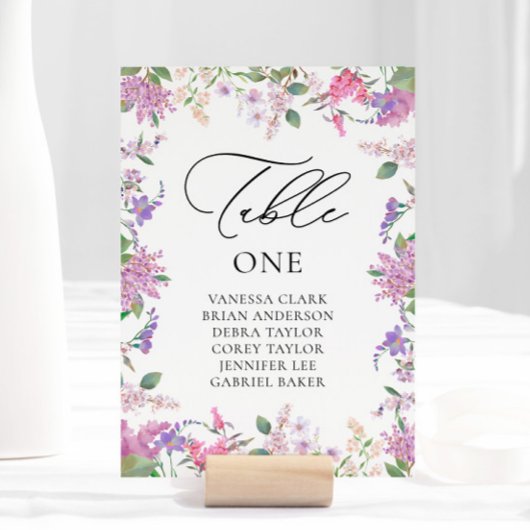 Numéro De Table Mariage Fleurs Sauvages Aquarelle Violettes Modern