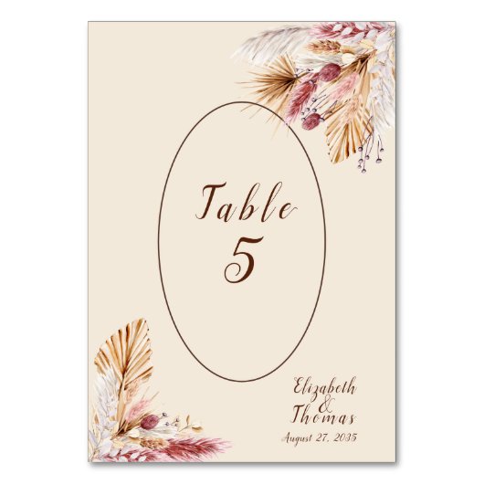 Numéro De Table Mariage Fleurs Séchées Herbe de Pampa  (Par défaut)