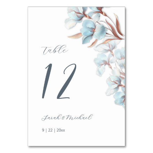 Numéro De Table Mariage Fleurs Superposées Bleues (Dos)