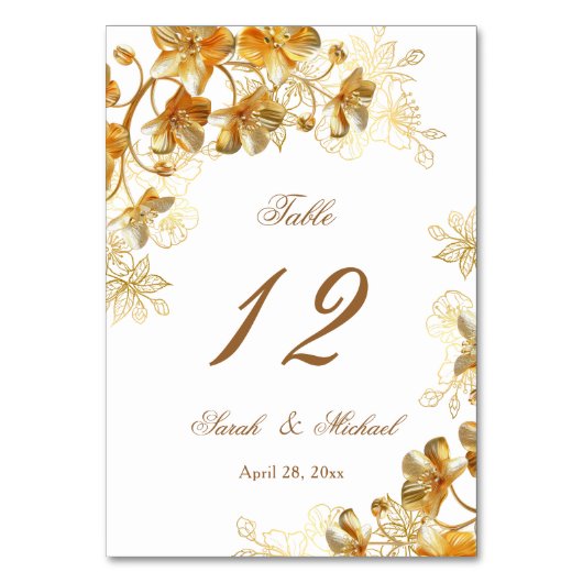 Numéro De Table Mariage floral 3D or (Par défaut)