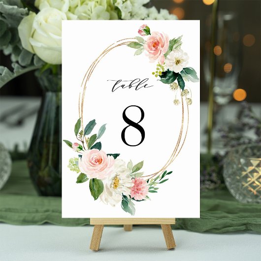 Numéro De Table Mariage floral à cadre d'or blanc brillant Numéro 