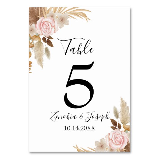 Numéro De Table Mariage floral à feutre minimal (Dos)