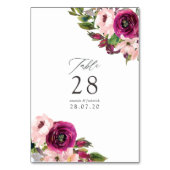 Numéro De Table Mariage floral à l'aquarelle Marsala et rose tendr (Dos)