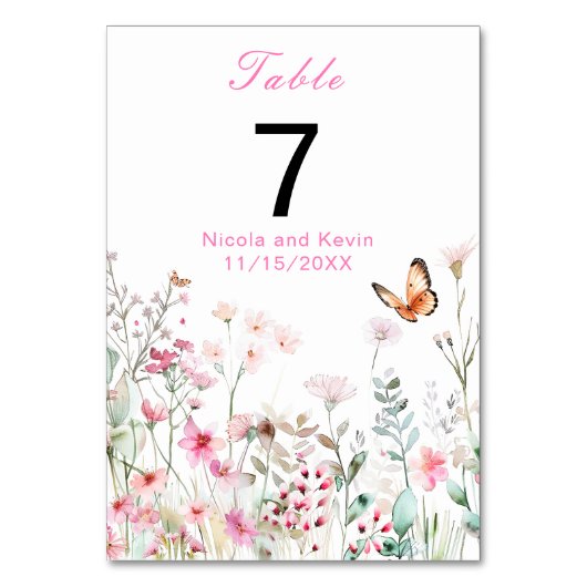 Numéro De Table Mariage floral à papillon rose profond du printemp (Par défaut)