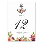 Numéro De Table Mariage Floral Aquarelle Ancre Nautique (Dos)