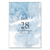 Numéro De Table Mariage floral aquarelle bleu poussiéreux (Dos)