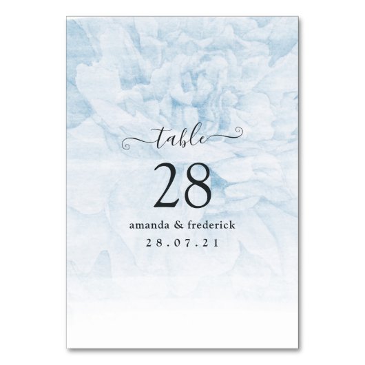 Numéro De Table Mariage floral aquarelle bleu poussiéreux (Par défaut)