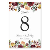 Numéro De Table Mariage Floral Aquarelle Orange Bourgogne Rustique (Par défaut)