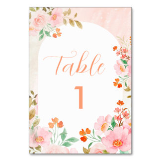 Numéro De Table Mariage Floral Aquarelle Rose et Vert RSVP